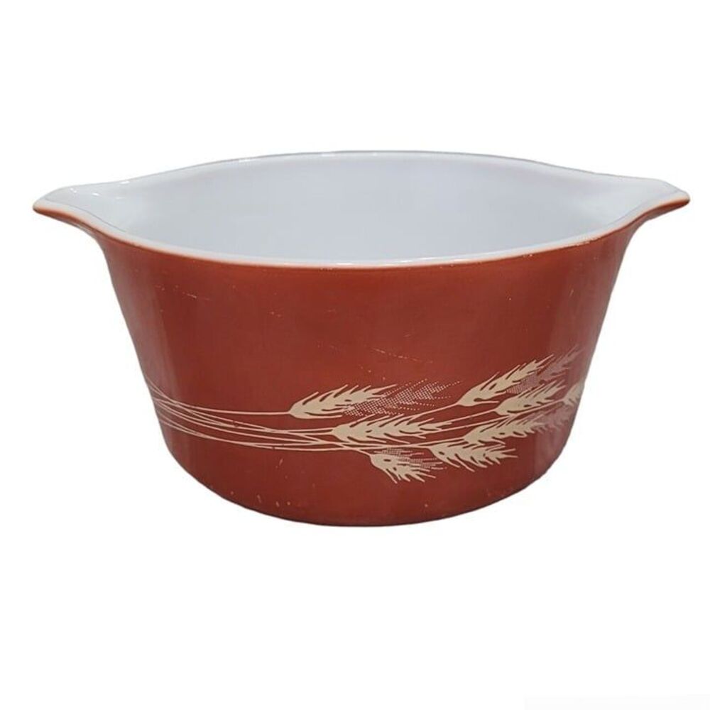 Vintage Pyrex Autumn Harvest Wheat Casserole Bowl 473-B 1-Qt Rust Color No Lid